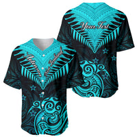 Personalised Aotearoa Baseball Jersey Maori Kiwi Turquoise Fern - Wonder Print Shop
