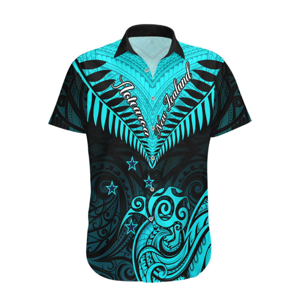 Personalised Aotearoa Hawaiian Shirt Maori Kiwi Turquoise Fern - Wonder Print Shop