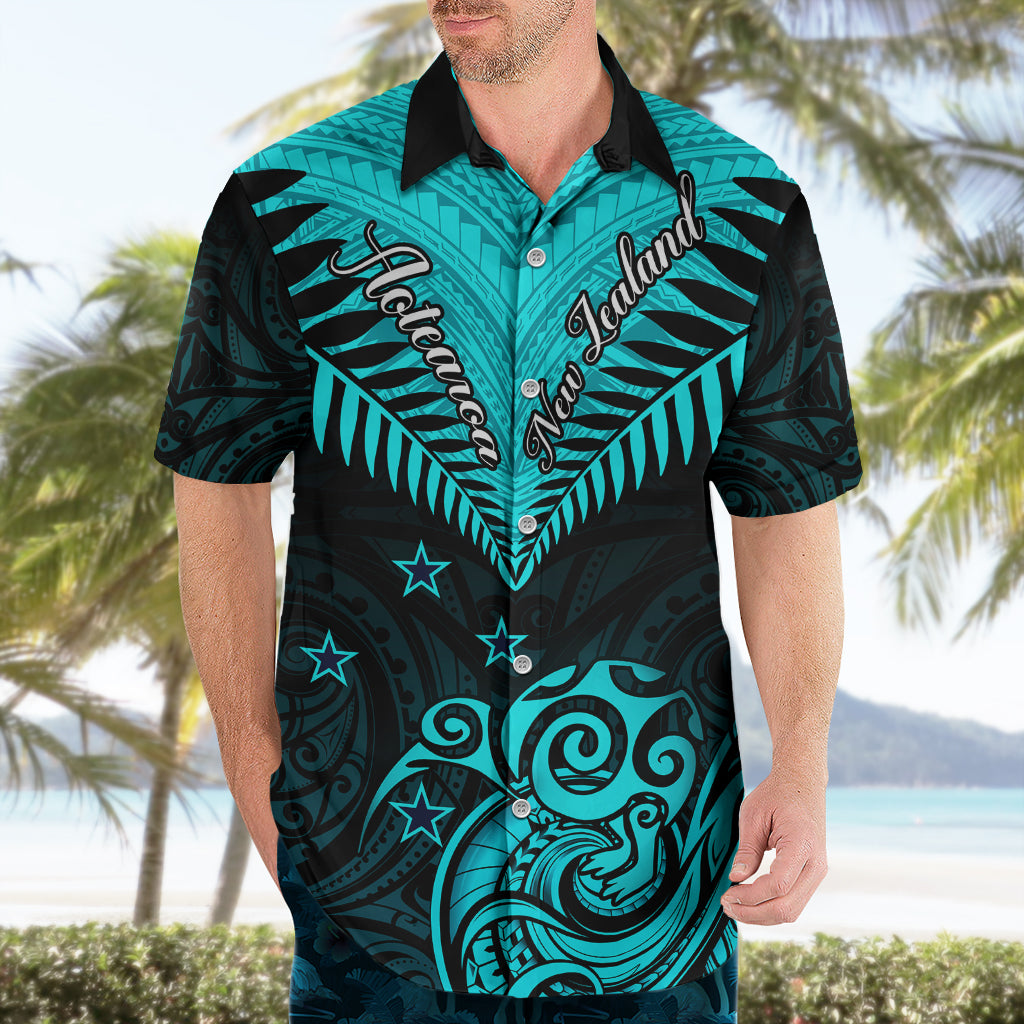 Personalised Aotearoa Hawaiian Shirt Maori Kiwi Turquoise Fern - Wonder Print Shop