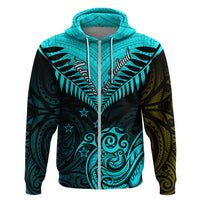 Personalised Aotearoa Hoodie Maori Kiwi Turquoise Fern - Wonder Print Shop