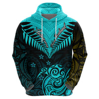 Personalised Aotearoa Hoodie Maori Kiwi Turquoise Fern - Wonder Print Shop