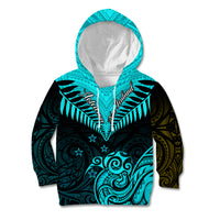 Personalised Aotearoa Kid Hoodie Maori Kiwi Turquoise Fern - Wonder Print Shop