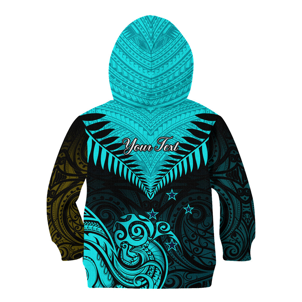 Personalised Aotearoa Kid Hoodie Maori Kiwi Turquoise Fern - Wonder Print Shop