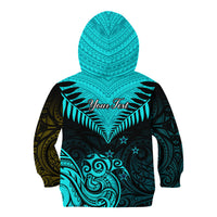 Personalised Aotearoa Kid Hoodie Maori Kiwi Turquoise Fern - Wonder Print Shop