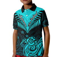 Personalised Aotearoa Kid Polo Shirt Maori Kiwi Turquoise Fern - Wonder Print Shop