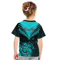 Personalised Aotearoa Kid T Shirt Maori Kiwi Turquoise Fern - Wonder Print Shop