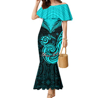 Personalised Aotearoa Mermaid Dress Maori Kiwi Turquoise Fern - Wonder Print Shop