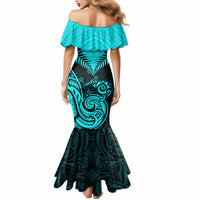Personalised Aotearoa Mermaid Dress Maori Kiwi Turquoise Fern - Wonder Print Shop