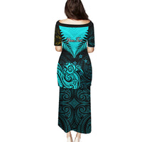 Personalised Aotearoa Puletasi Maori Kiwi Turquoise Fern - Wonder Print Shop