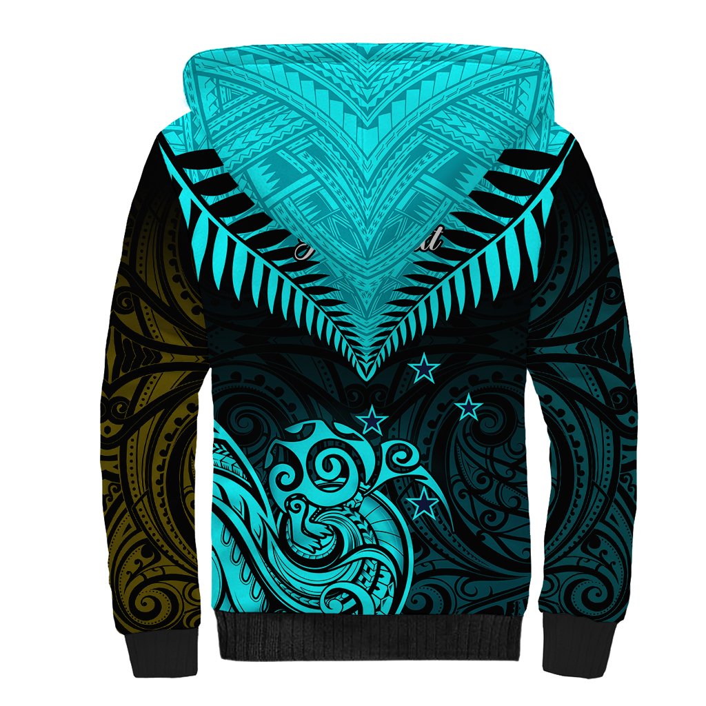 Personalised Aotearoa Sherpa Hoodie Maori Kiwi Turquoise Fern - Wonder Print Shop