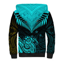 Personalised Aotearoa Sherpa Hoodie Maori Kiwi Turquoise Fern - Wonder Print Shop