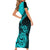 Personalised Aotearoa Short Sleeve Bodycon Dress Maori Kiwi Turquoise Fern - Wonder Print Shop