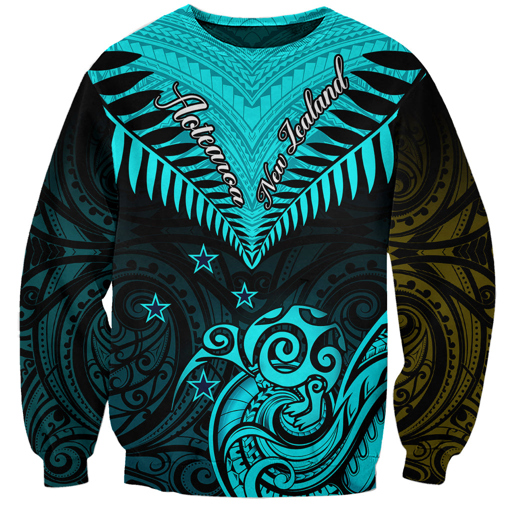 Personalised Aotearoa Sweatshirt Maori Kiwi Turquoise Fern - Wonder Print Shop