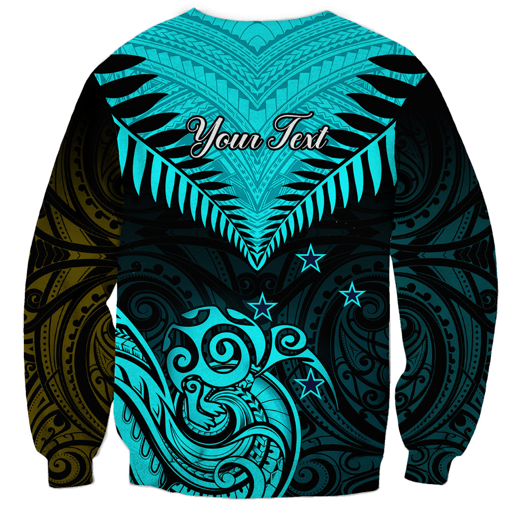 Personalised Aotearoa Sweatshirt Maori Kiwi Turquoise Fern - Wonder Print Shop