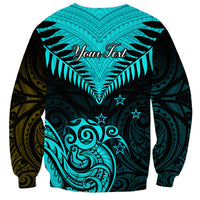 Personalised Aotearoa Sweatshirt Maori Kiwi Turquoise Fern - Wonder Print Shop