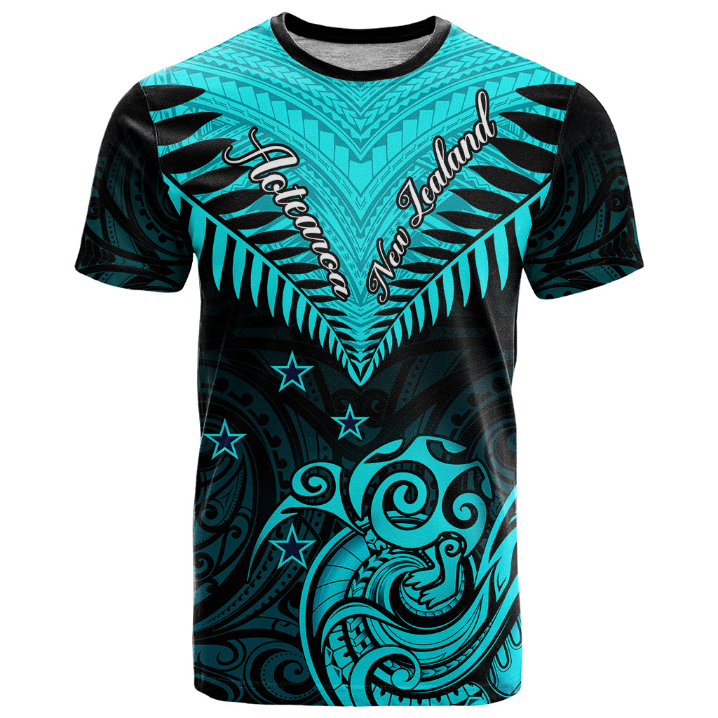 Personalised Aotearoa T Shirt Maori Kiwi Turquoise Fern - Wonder Print Shop