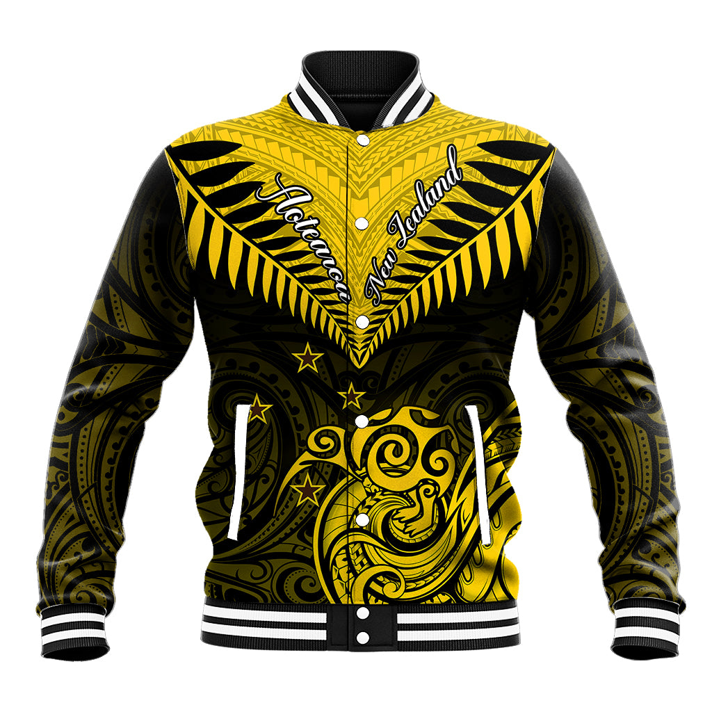 Personalised Aotearoa Baseball Jacket Maori Kiwi Yellow Fern - Wonder Print Shop