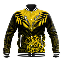 Personalised Aotearoa Baseball Jacket Maori Kiwi Yellow Fern - Wonder Print Shop