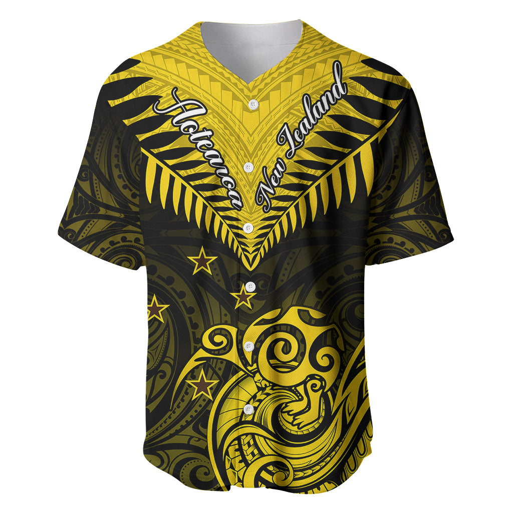 Personalised Aotearoa Baseball Jersey Maori Kiwi Yellow Fern - Wonder Print Shop