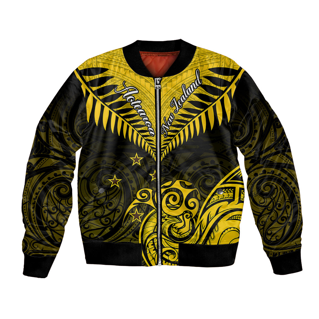Personalised Aotearoa Bomber Jacket Maori Kiwi Yellow Fern - Wonder Print Shop