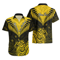 Personalised Aotearoa Hawaiian Shirt Maori Kiwi Yellow Fern - Wonder Print Shop