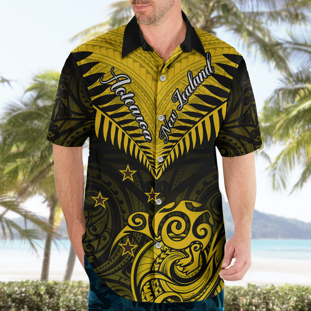 Personalised Aotearoa Hawaiian Shirt Maori Kiwi Yellow Fern - Wonder Print Shop