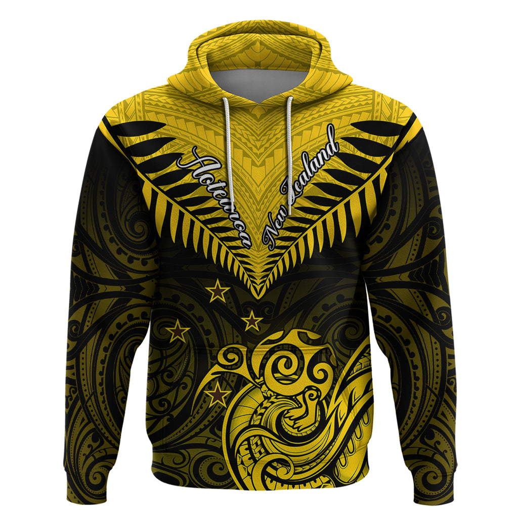 Personalised Aotearoa Hoodie Maori Kiwi Yellow Fern - Wonder Print Shop