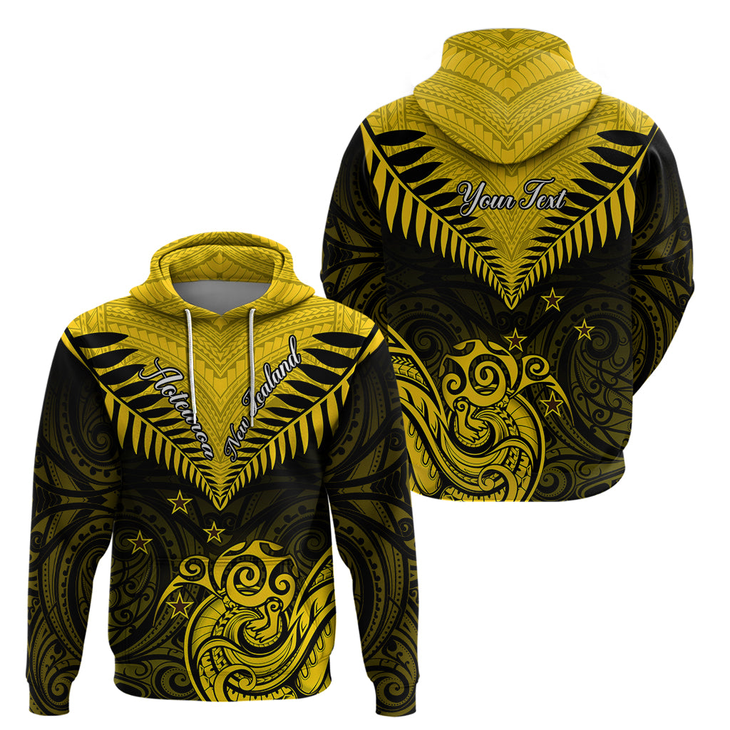 Personalised Aotearoa Hoodie Maori Kiwi Yellow Fern - Wonder Print Shop