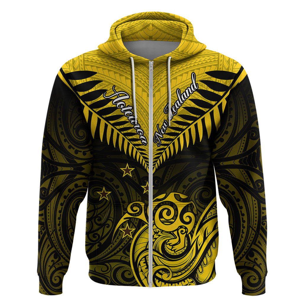 Personalised Aotearoa Hoodie Maori Kiwi Yellow Fern - Wonder Print Shop