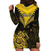 Personalised Aotearoa Hoodie Dress Maori Kiwi Yellow Fern - Wonder Print Shop