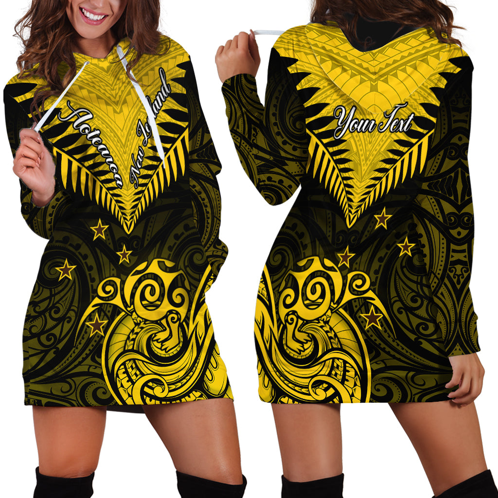 Personalised Aotearoa Hoodie Dress Maori Kiwi Yellow Fern - Wonder Print Shop