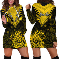 Personalised Aotearoa Hoodie Dress Maori Kiwi Yellow Fern - Wonder Print Shop