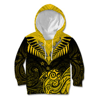 Personalised Aotearoa Kid Hoodie Maori Kiwi Yellow Fern - Wonder Print Shop