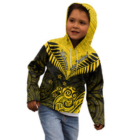 Personalised Aotearoa Kid Hoodie Maori Kiwi Yellow Fern - Wonder Print Shop