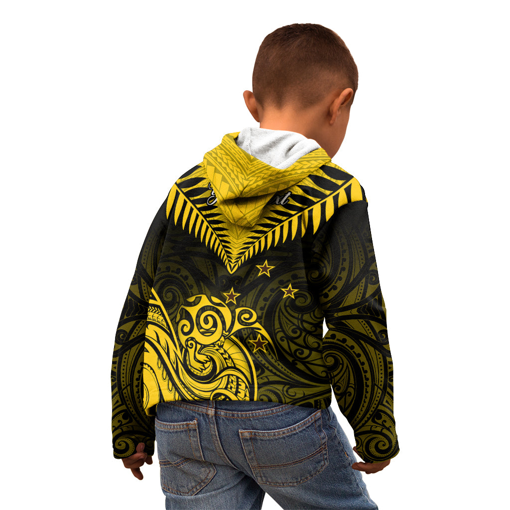 Personalised Aotearoa Kid Hoodie Maori Kiwi Yellow Fern - Wonder Print Shop
