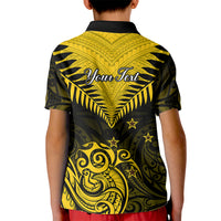 Personalised Aotearoa Kid Polo Shirt Maori Kiwi Yellow Fern - Wonder Print Shop