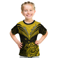 Personalised Aotearoa Kid T Shirt Maori Kiwi Yellow Fern - Wonder Print Shop