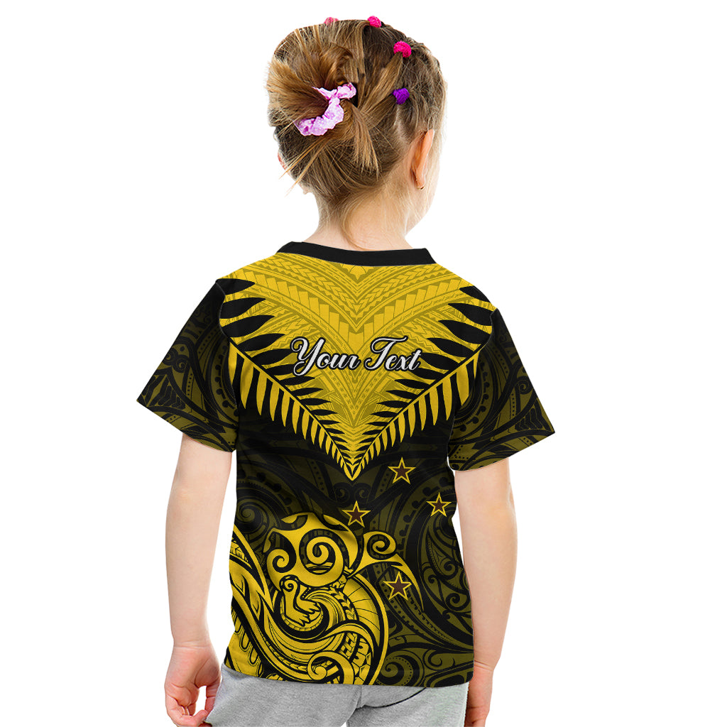 Personalised Aotearoa Kid T Shirt Maori Kiwi Yellow Fern - Wonder Print Shop