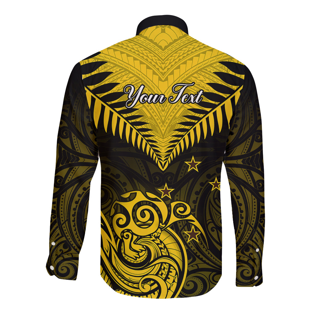 Personalised Aotearoa Long Sleeve Button Shirt Maori Kiwi Yellow Fern - Wonder Print Shop