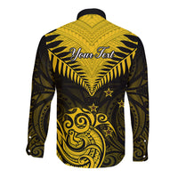 Personalised Aotearoa Long Sleeve Button Shirt Maori Kiwi Yellow Fern - Wonder Print Shop