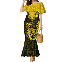 Personalised Aotearoa Mermaid Dress Maori Kiwi Yellow Fern - Wonder Print Shop