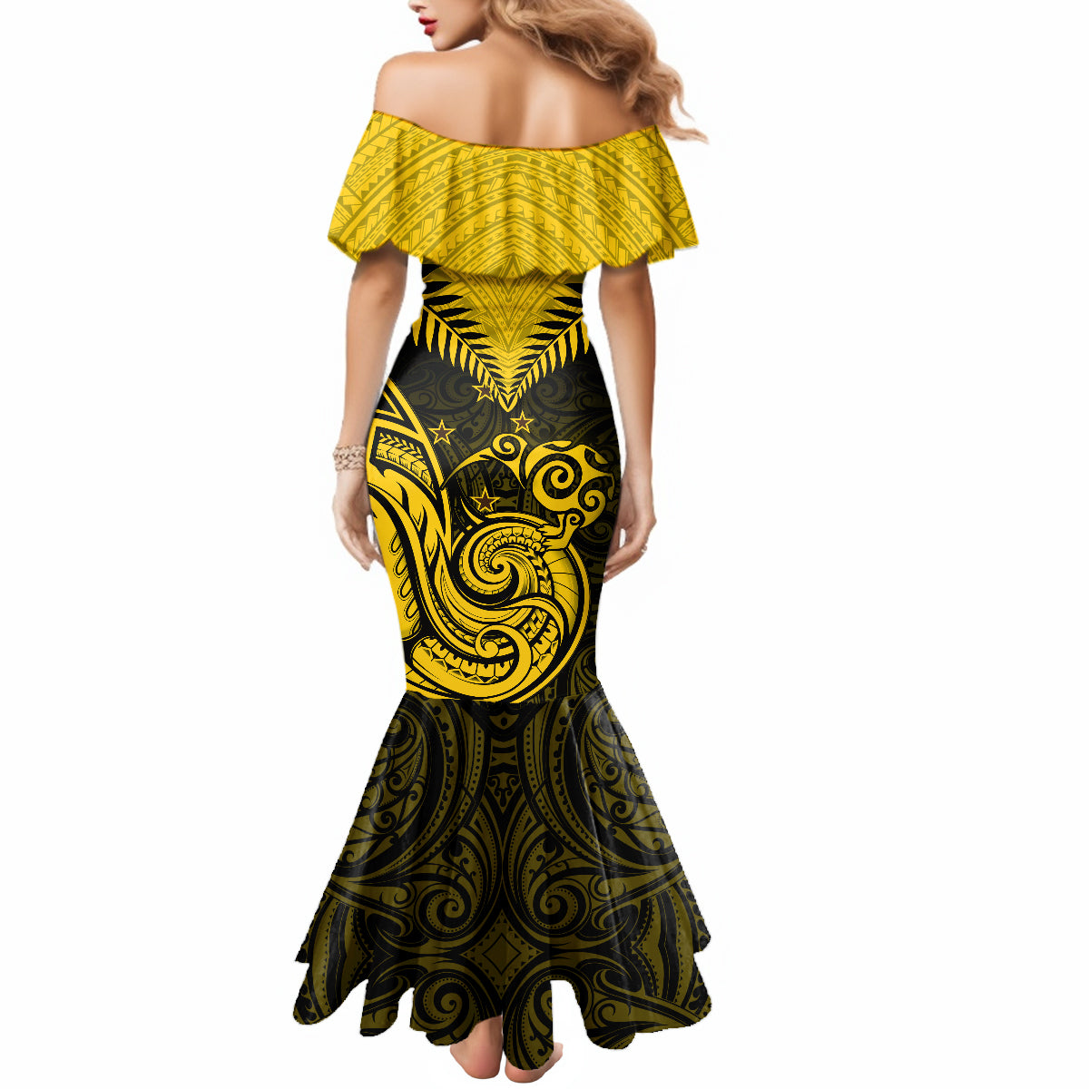 Personalised Aotearoa Mermaid Dress Maori Kiwi Yellow Fern - Wonder Print Shop