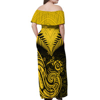 Personalised Aotearoa Off Shoulder Maxi Dress Maori Kiwi Yellow Fern - Wonder Print Shop