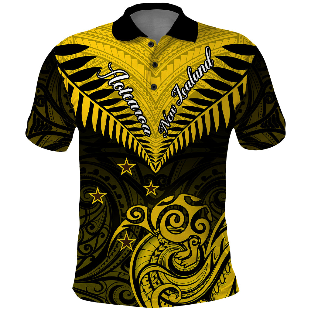 Personalised Aotearoa Polo Shirt Maori Kiwi Yellow Fern - Wonder Print Shop