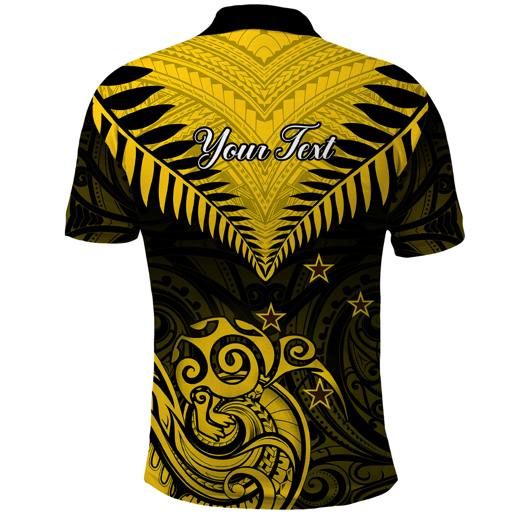Personalised Aotearoa Polo Shirt Maori Kiwi Yellow Fern - Wonder Print Shop