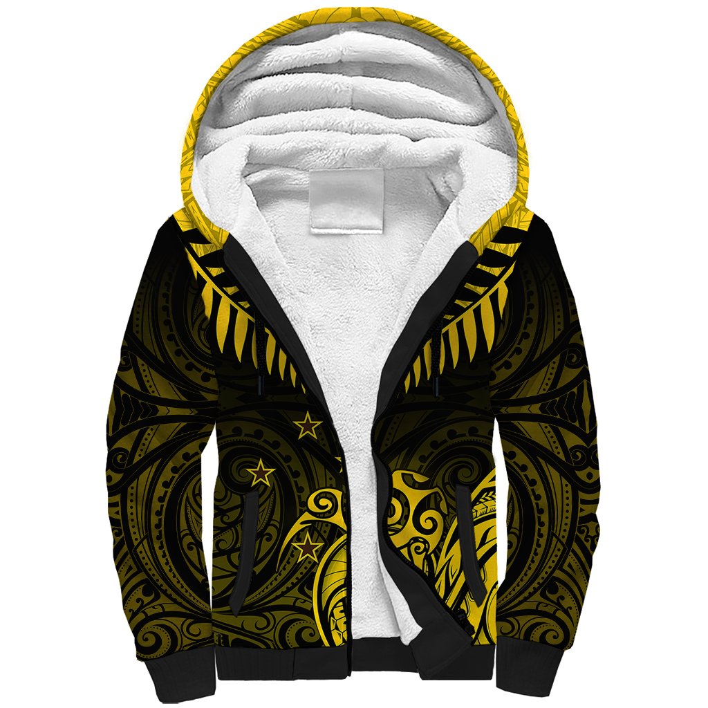Personalised Aotearoa Sherpa Hoodie Maori Kiwi Yellow Fern - Wonder Print Shop