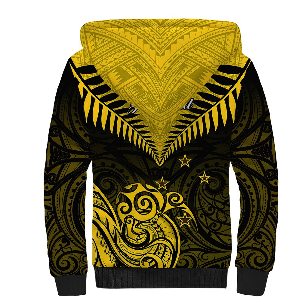 Personalised Aotearoa Sherpa Hoodie Maori Kiwi Yellow Fern - Wonder Print Shop