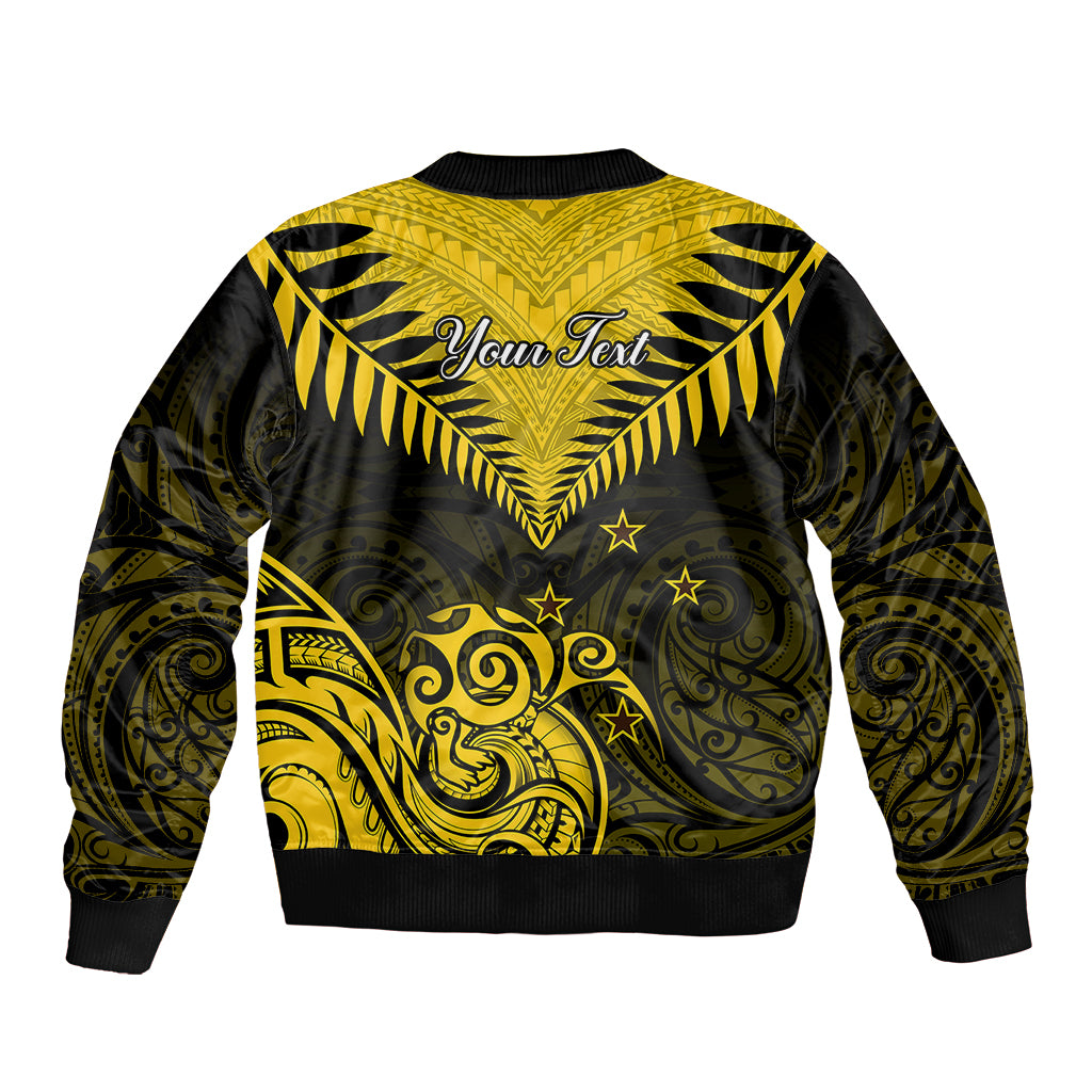 Personalised Aotearoa Sleeve Zip Bomber Jacket Maori Kiwi Yellow Fern - Wonder Print Shop
