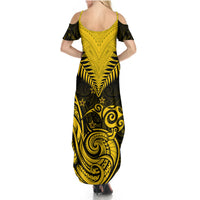 Personalised Aotearoa Summer Maxi Dress Maori Kiwi Yellow Fern - Wonder Print Shop