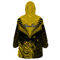 Personalised Aotearoa Wearable Blanket Hoodie Maori Kiwi Yellow Fern - Wonder Print Shop